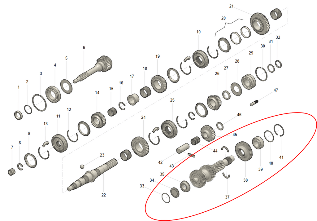 ADS 5 - Speed Gear & Shaft Set 33–41 - Bukhanka Modern (2.7L), Hunter & 469 (2.7L) – UAZPARTS.COM UAZ PART – OEM 2206170001001-33to41