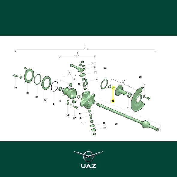 Front Axle Flange Bushing 33 mm – Bukhanka (Classic 2.4L & 2.9L, Modern 2.7L), Hunter & 469 (2.4L, 2.7L & 2.9L) – OEM 006900230408300 – UAZPARTS.COM UAZ onderdeel – OEM 006900230408300 / 0069 - 00 - 2304083 (33mm)